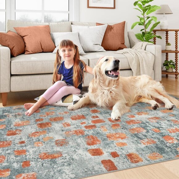 New 6x9 Pretty Watercolor Design Washable Area Rug - Picture 5 of 8